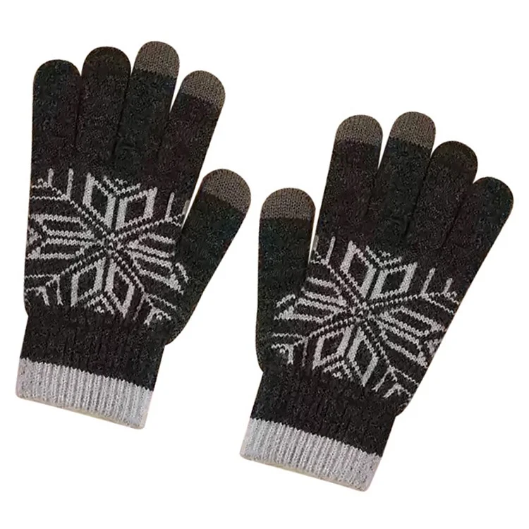 Guanti invernali a maglia con motivo a fiocco di neve per ciclismo all'aperto, touch screen - Grigio scuro