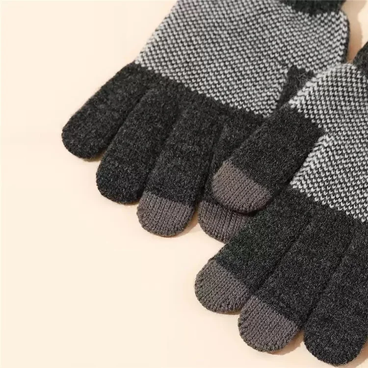 Guanti invernali a maglia con motivo a fiocco di neve per ciclismo all'aperto, touch screen - Grigio scuro