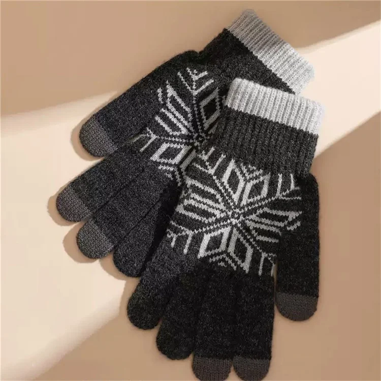 Guanti invernali a maglia con motivo a fiocco di neve per ciclismo all'aperto, touch screen - Grigio scuro
