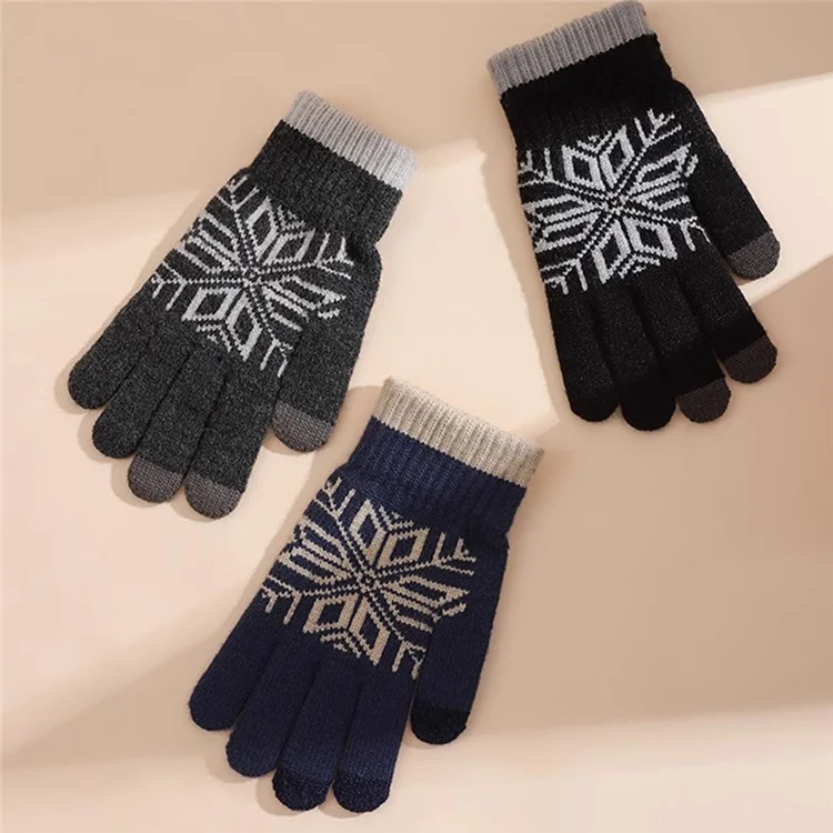 Guanti invernali a maglia con motivo a fiocco di neve per ciclismo all'aperto, touch screen - Grigio scuro
