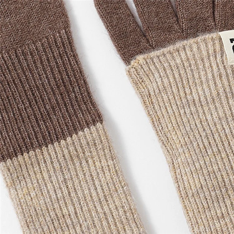 B8877 Women Color Splicing Full Finger Gloves Two Way Convertible Winter Knit Mittens - Pink+Beige