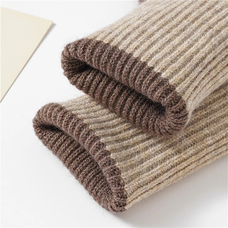 B8877 Women Color Splicing Full Finger Gloves Two Way Convertible Winter Knit Mittens - Pink+Beige