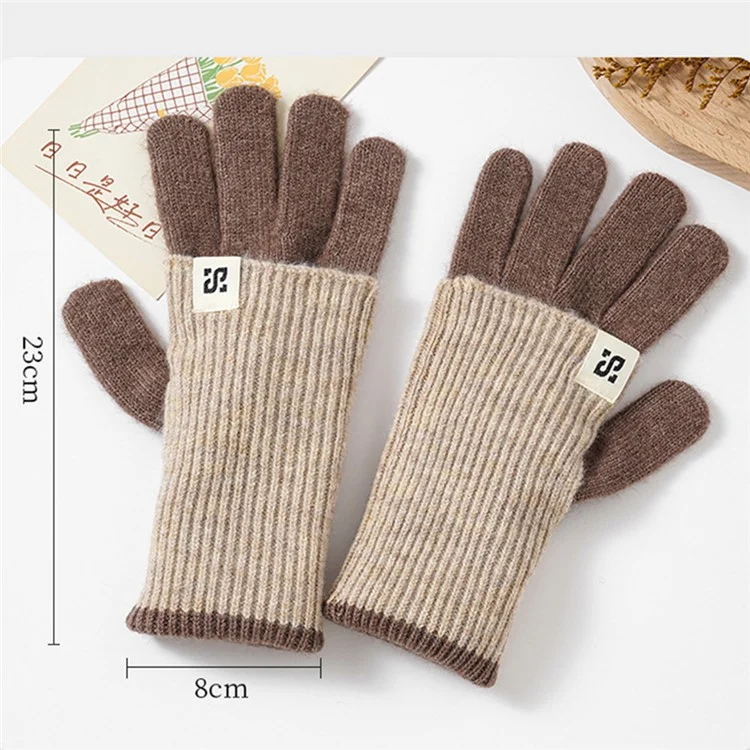 B8877 Women Color Splicing Full Finger Gloves Two Way Convertible Winter Knit Mittens - Pink+Beige