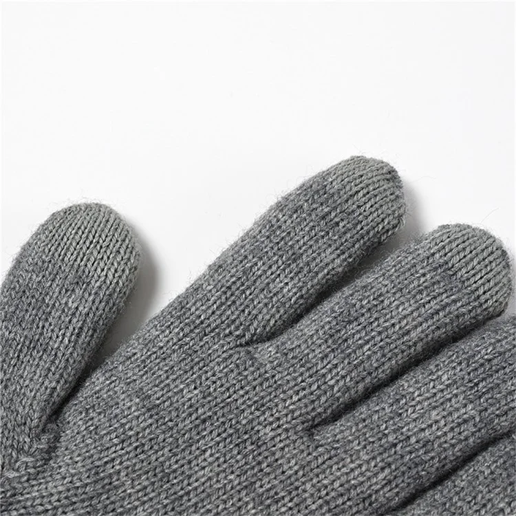 Guantes de invierno térmicos para pantalla táctil, color sólido, de punto, para ciclismo al aire libre - Negro