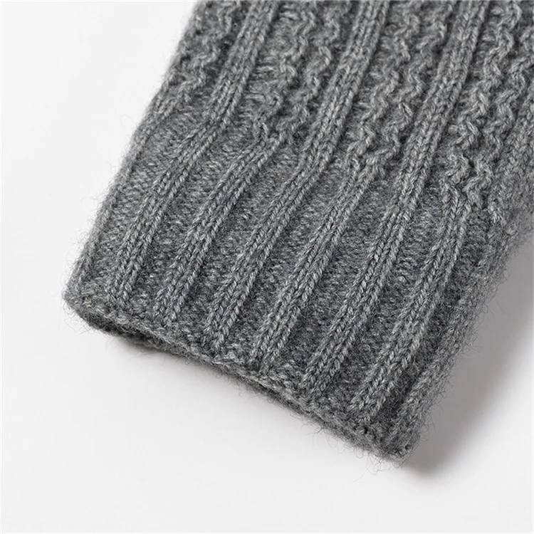 Guantes de invierno térmicos para pantalla táctil, color sólido, de punto, para ciclismo al aire libre - Negro