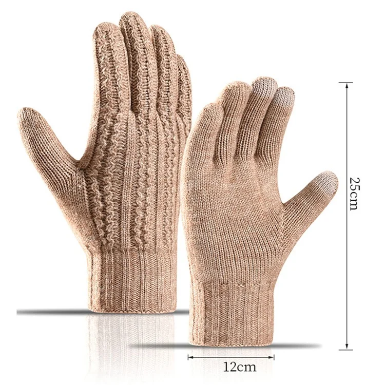 Guantes de invierno térmicos para pantalla táctil, color sólido, de punto, para ciclismo al aire libre - Negro