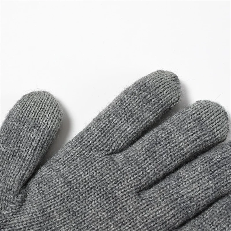 D6601 Solid Color Knitted Mittens Outdoor Cycling Touch Screen Winter Thermal Gloves - Grey
