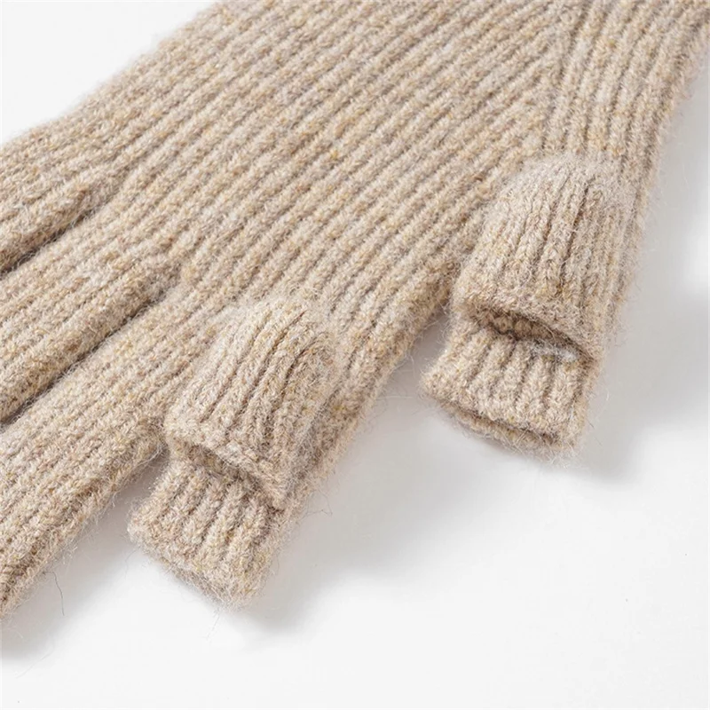 Outdoor Cycling Windproof Winter Thermal Gloves Filp Top Knitted Mittens for Women - Yellow