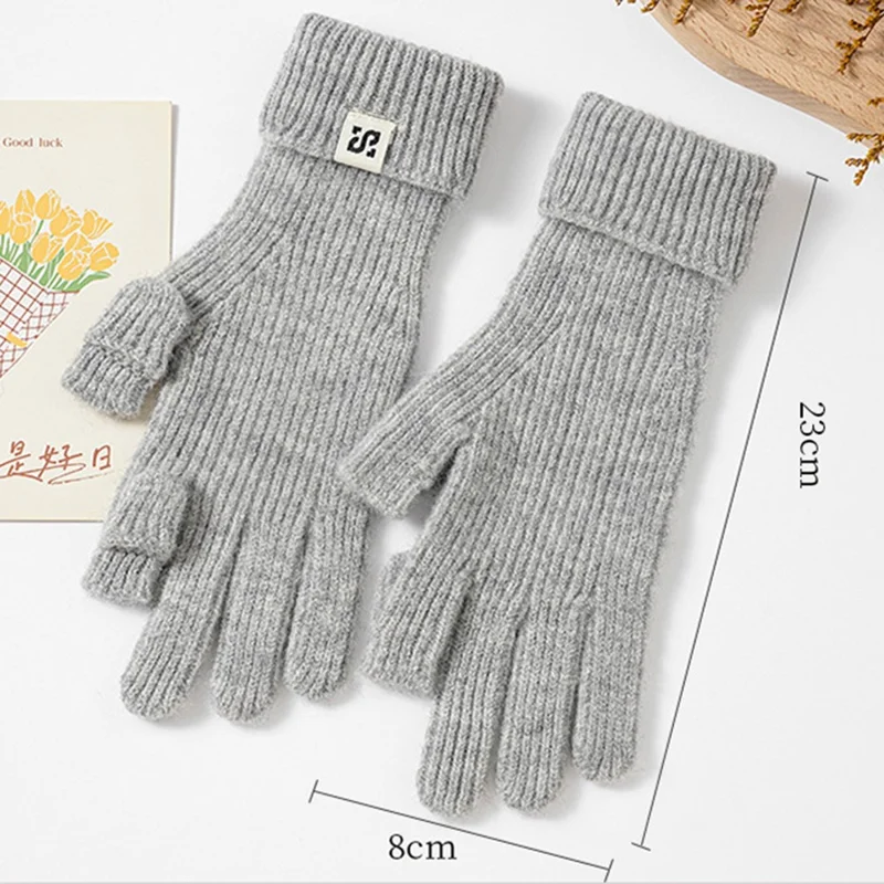 Outdoor Cycling Windproof Winter Thermal Gloves Filp Top Knitted Mittens for Women - Yellow