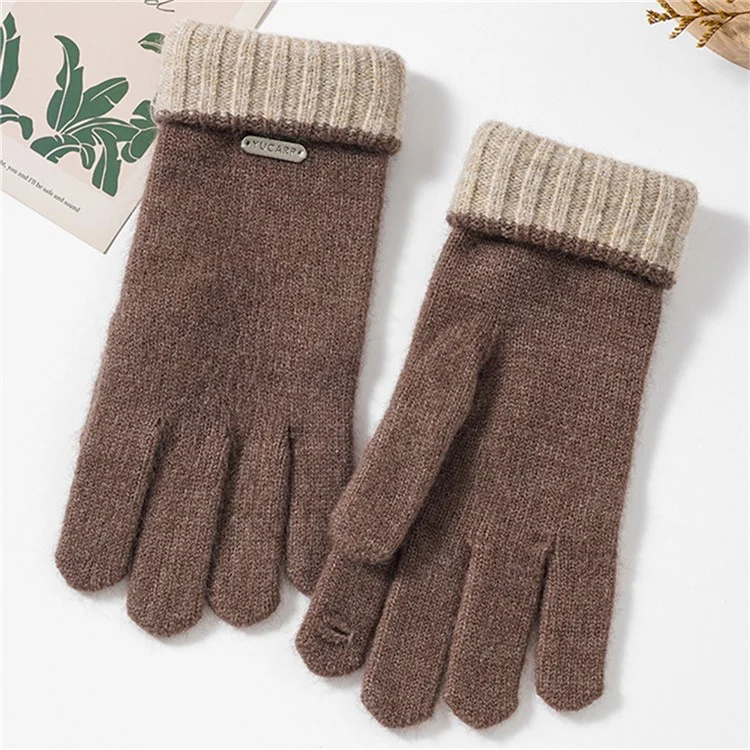YUCARP B8878 Dicke gestrickte Handschuhe Winter warm Vollfinger-Fäustlinge für Frauen - Kaffee