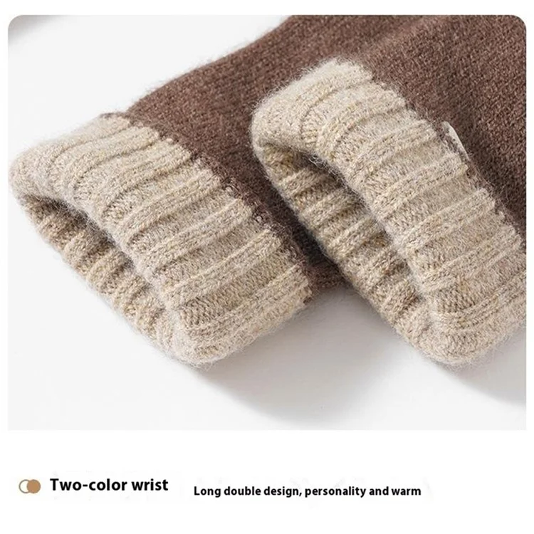 YUCARP B8878 Dicke gestrickte Handschuhe Winter warm Vollfinger-Fäustlinge für Frauen - Kaffee