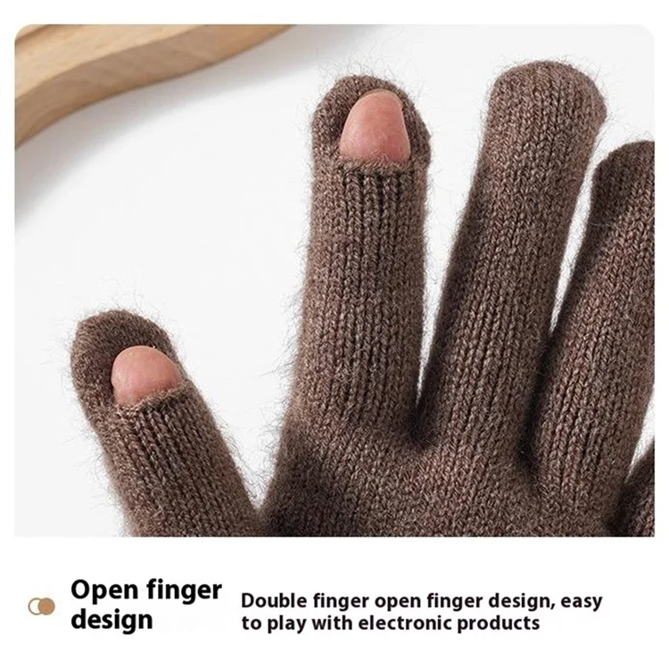 YUCARP B8878 Dicke gestrickte Handschuhe Winter warm Vollfinger-Fäustlinge für Frauen - Kaffee