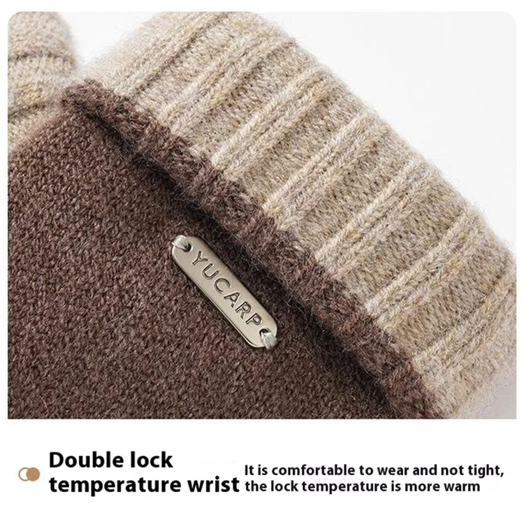 YUCARP B8878 Dicke gestrickte Handschuhe Winter warm Vollfinger-Fäustlinge für Frauen - Kaffee