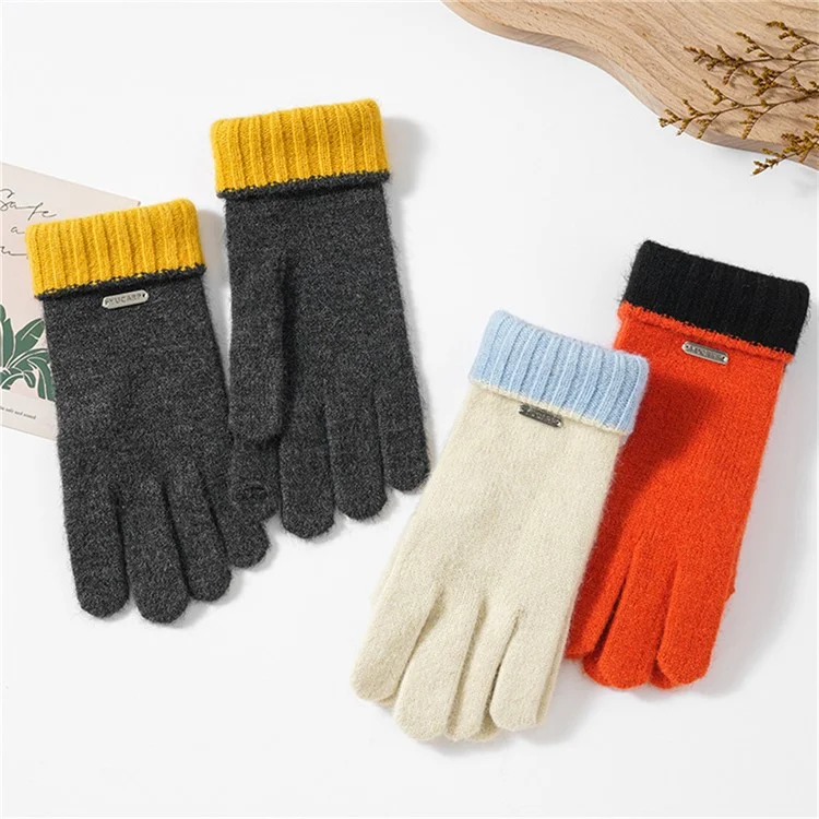 YUCARP B8878 Dicke gestrickte Handschuhe Winter warm Vollfinger-Fäustlinge für Frauen - Kaffee