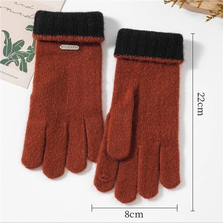 YUCARP B8878 Dicke gestrickte Handschuhe Winter warm Vollfinger-Fäustlinge für Frauen - Kaffee
