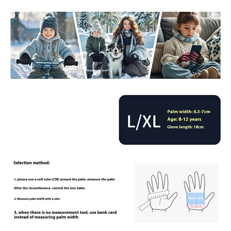 VILICO 1Pair Winter Sports Gloves for Kids 8-12 Years Old Touchscreen Anti Slip Warm Gloves Cycling Running L / XL - Black / Rose