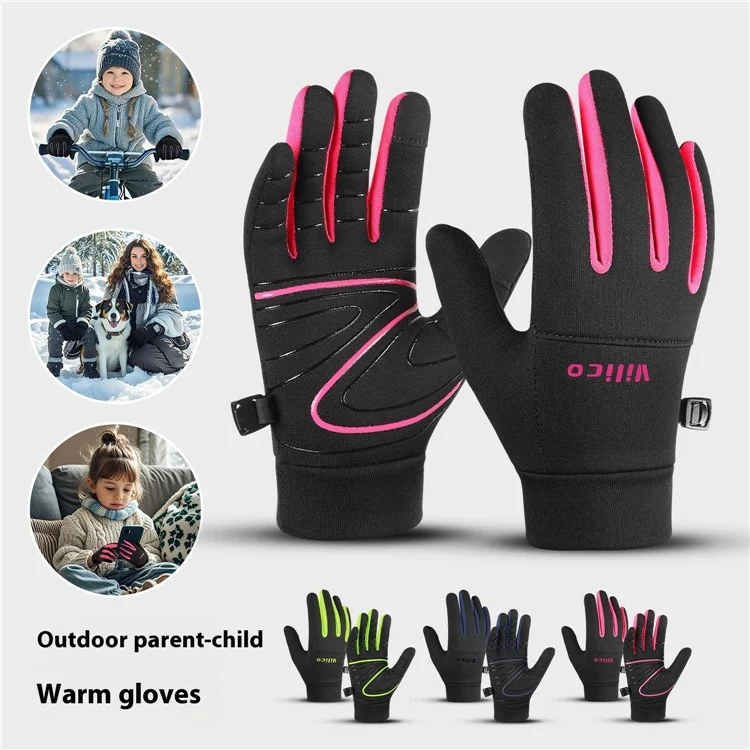 VILICO 1Pair Winter Sports Gloves for Kids 8-12 Years Old Touchscreen Anti Slip Warm Gloves Cycling Running L / XL - Black / Rose