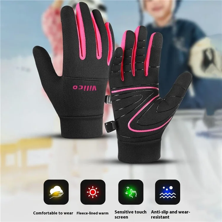 VILICO 1Pair Winter Sports Gloves for Kids 8-12 Years Old Touchscreen Anti Slip Warm Gloves Cycling Running L / XL - Black / Rose