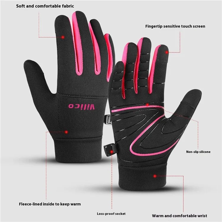 VILICO 1Pair Winter Sports Gloves for Kids 8-12 Years Old Touchscreen Anti Slip Warm Gloves Cycling Running L / XL - Black / Rose