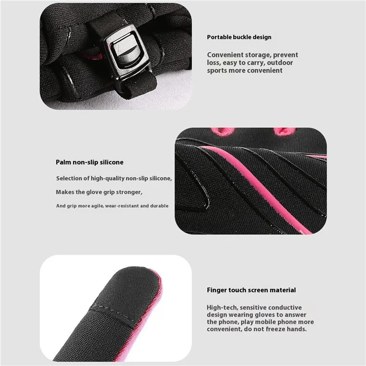VILICO 1Pair Winter Sports Gloves for Kids 8-12 Years Old Touchscreen Anti Slip Warm Gloves Cycling Running L / XL - Black / Rose