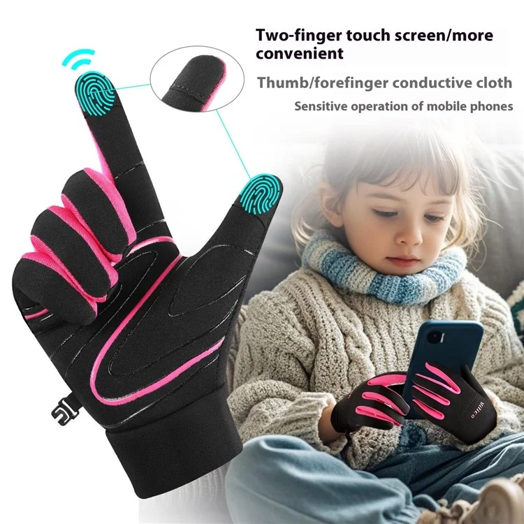 VILICO 1Pair Winter Sports Gloves for Kids 8-12 Years Old Touchscreen Anti Slip Warm Gloves Cycling Running L / XL - Black / Rose