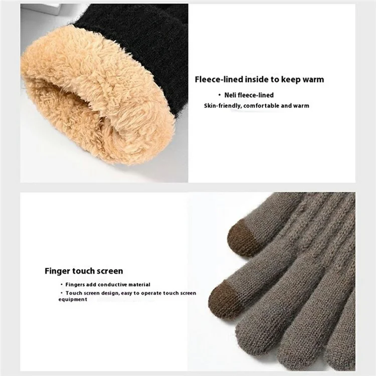 Gants d'hiver pour hommes YJX A9904 avec écran tactile, doublure en polaire et tricot à doigts entiers - Noir