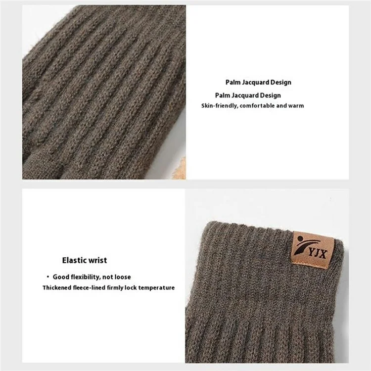 Gants d'hiver pour hommes YJX A9904 avec écran tactile, doublure en polaire et tricot à doigts entiers - Noir