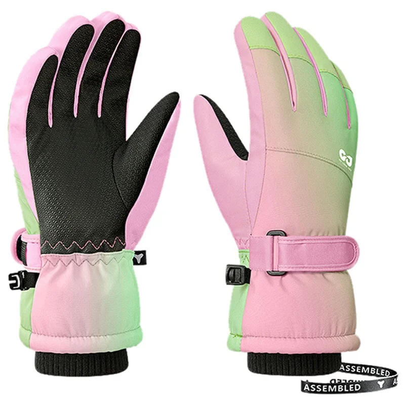 GOLOVEJOY DRST39 1 Pair Winter Ski Gloves for 4-7 Years Kids Waterproof Windproof Snow Mittens Size S - Mixed Color Pink
