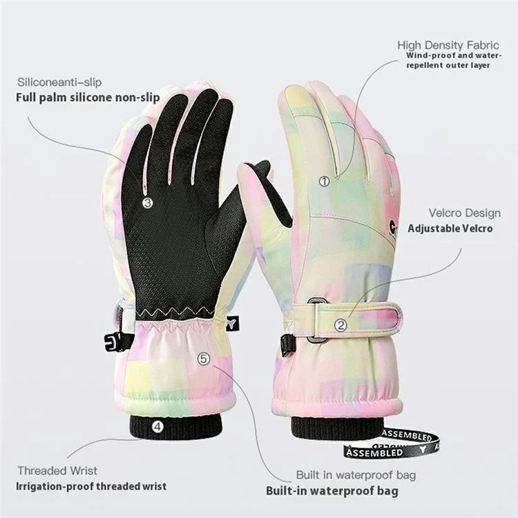 GOLOVEJOY DRST39 1 Paar Winterskihandschuhe für Kinder von 8-12 Jahren, wasserdicht, winddicht, Schnee-Fäustlinge, Größe M - Weiß