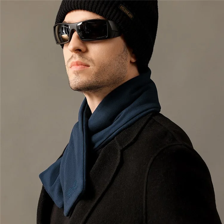 GOLOVEJOY DWJ56 82cm Winter Outdoor Retro Thermal Fleece Embroidered Scarf Windproof Neck Warmer - Dark Grey