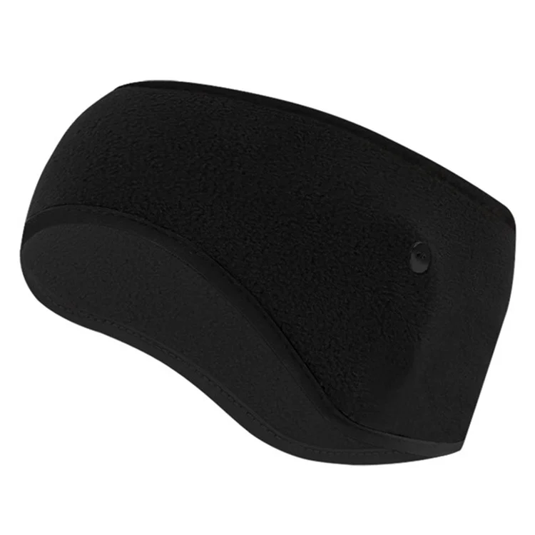 Winter Outdoor Sports Windproof Polar Fleece Ear Warmer Headband with Button - Black