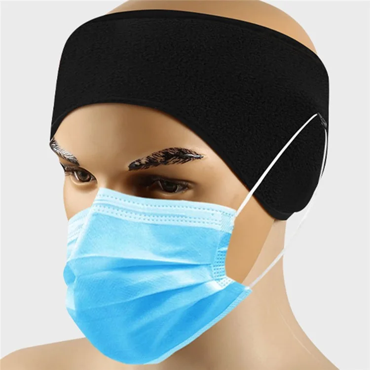 Winter Outdoor Sports Windproof Polar Fleece Ear Warmer Headband with Button - Black