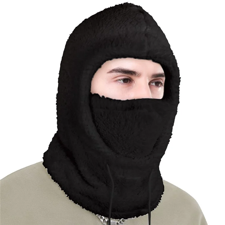 40 x 32cm Winter Neck Gaiter Hood Balaclava Snood with Adjustable Drawstring - Black