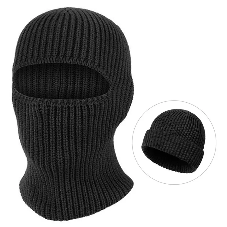 Winter Knitted Beanie Cap Windproof Thermal Face Mask Balaclava for Outdoor Cycling / Skiing - Black