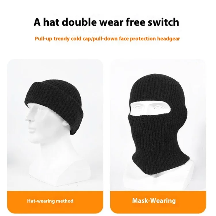 Winter Knitted Beanie Cap Windproof Thermal Face Mask Balaclava for Outdoor Cycling / Skiing - Black