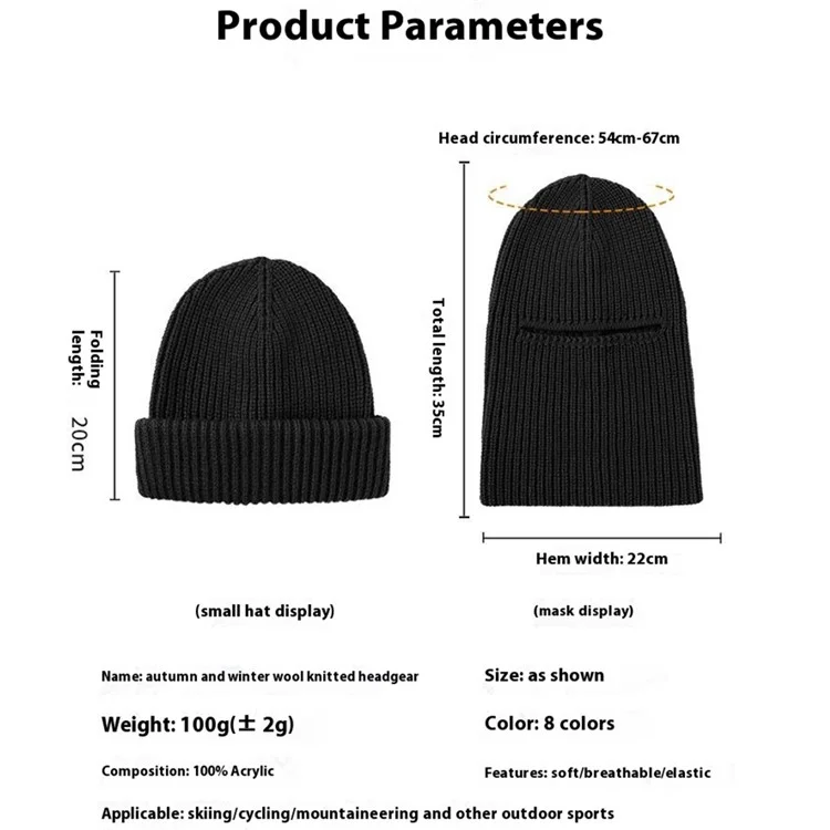 Winter Knitted Beanie Cap Windproof Thermal Face Mask Balaclava for Outdoor Cycling / Skiing - Black