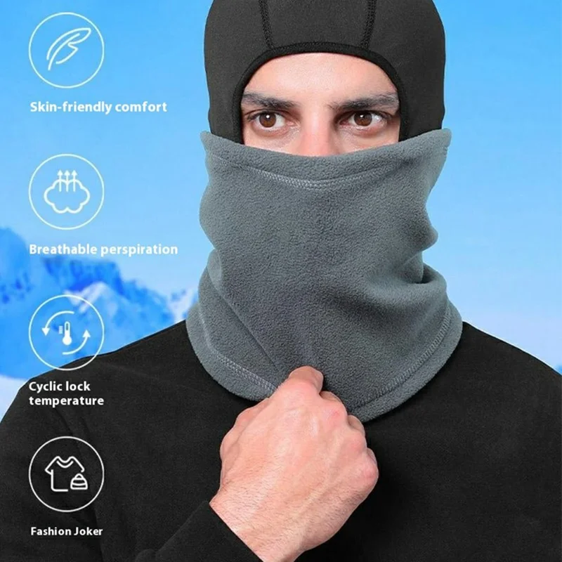 Winter Cycling Balaclava Outdoor Sports Windproof Face Mask Polar Fleece Thermal Neck Warmer - Navy Blue