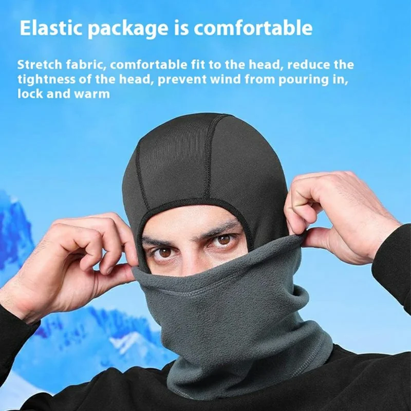 Winter Cycling Balaclava Outdoor Sports Windproof Face Mask Polar Fleece Thermal Neck Warmer - Navy Blue