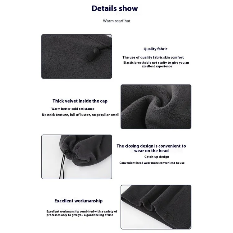 Fleece Neck Gaiter Face Mask Unisex Windproof Outdoor Sports Cycling Winter Neck Warmer - Black