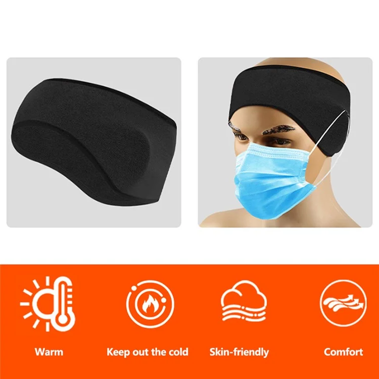 Winter Outdoor Sports Windproof Thermal Fleece Ear Warmer Headband with Button - Black