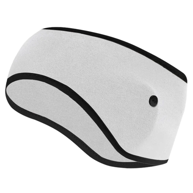 Winter Outdoor Sports Windproof Thermal Fleece Ear Warmer Headband with Button - White