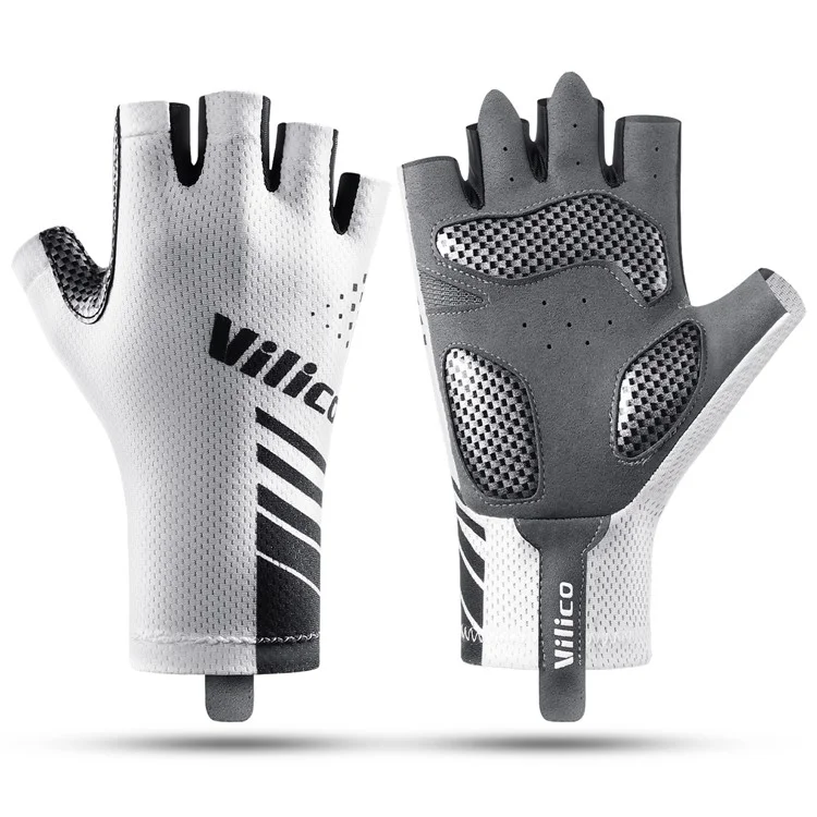 VILICO A0132 Luvas de ciclismo com absorção de choque Anti Deslizante Mitenes sem dedos para esportes ao ar livre, Tamanho M / Branco