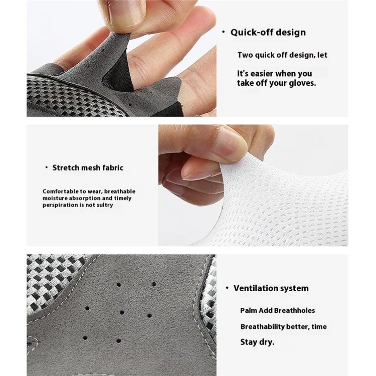 VILICO A0132 Luvas de ciclismo com absorção de choque Anti Deslizante Mitenes sem dedos para esportes ao ar livre, Tamanho M / Branco