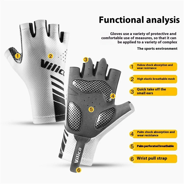A0132 1 Paire de Gants de Cyclisme Mi-Doigts Écran Tactile Antidérapants pour Activités de Plein Air / Vélo / Pêche, Blanc XL