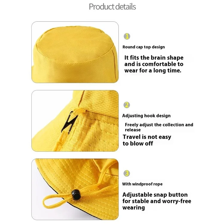 Chapeau de soleil pliable d'extérieur avec maille respirante et large bord, pour pêche et voyage, avec cordon anti-vent - Orange Rouge+Noir