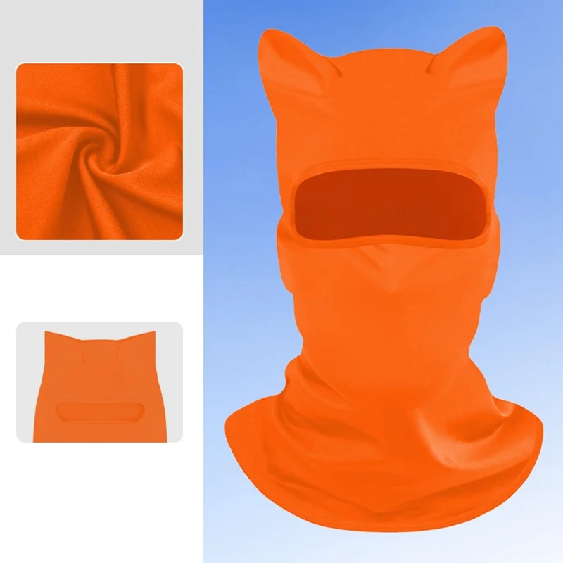 UV Protection Face Mask Neck Cover Motorcycle Bike Riding Breathable Funny Cat Ear Balaclava Hood - Orange