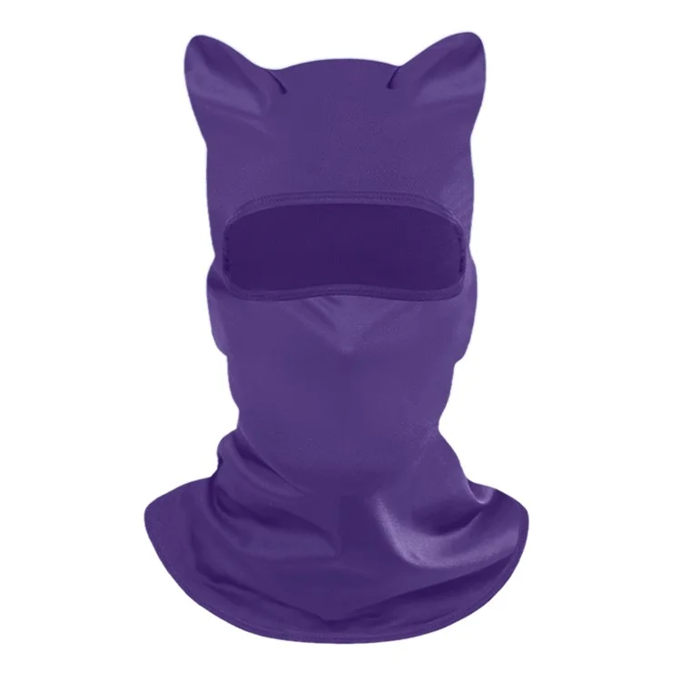 Masque de protection UV avec couvre-nuque pour moto et vélo - Cagoule respirante avec oreilles de chat amusantes - Violet foncé