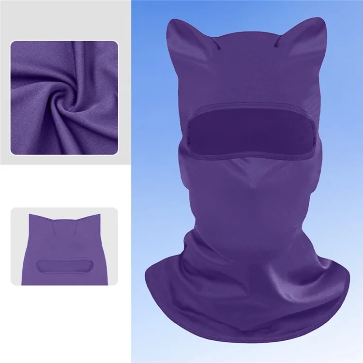 Masque de protection UV avec couvre-nuque pour moto et vélo - Cagoule respirante avec oreilles de chat amusantes - Violet foncé
