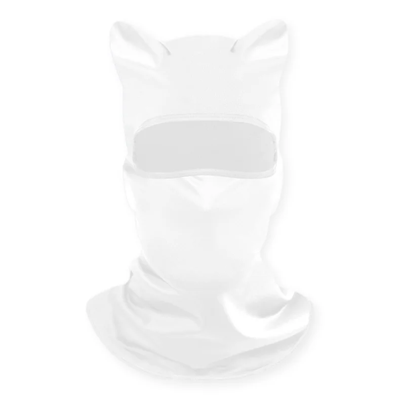 UV Protection Face Mask Neck Cover Motorcycle Bike Riding Breathable Funny Cat Ear Balaclava Hood - White