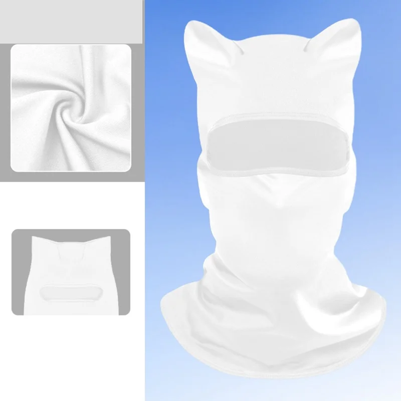 UV Protection Face Mask Neck Cover Motorcycle Bike Riding Breathable Funny Cat Ear Balaclava Hood - White
